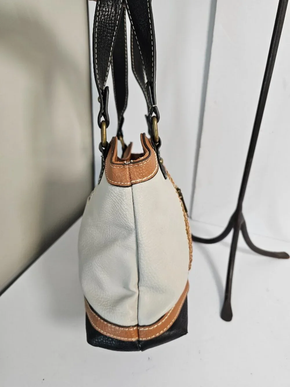 BOC Shoulder Bag Patchwork Boho Faux Leather Brown Black
